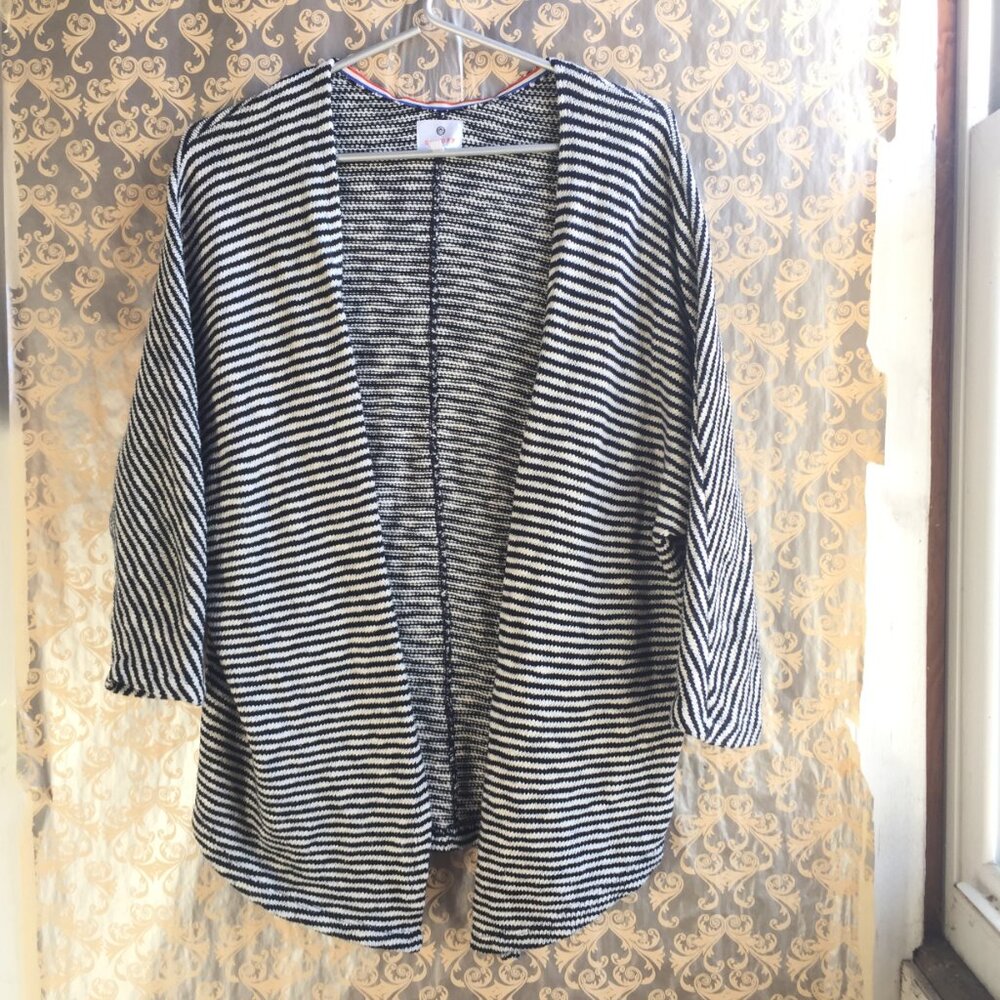 Sundry Navy Blue White Striped Open Cardigan Cotton Viscose USA - XS S Coastal